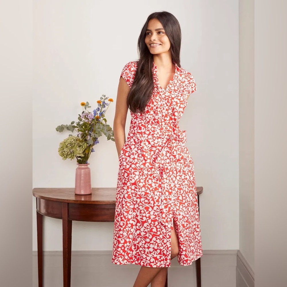 Boden Red and White Swirl Midi Dress